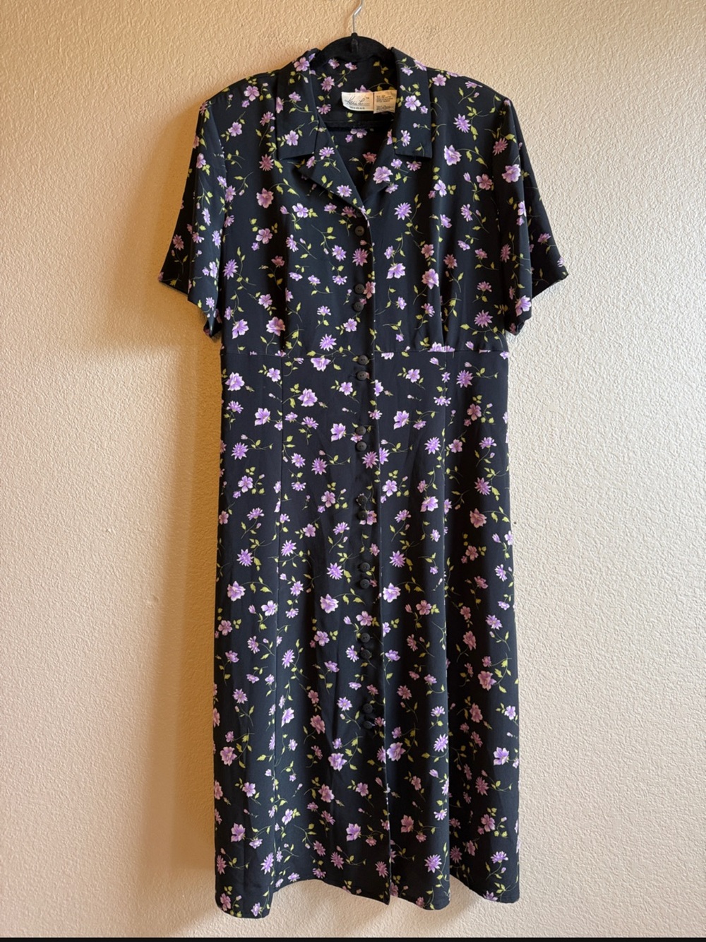 Kathie Lee Woman Black Floral Blouse - Purple & Green Print